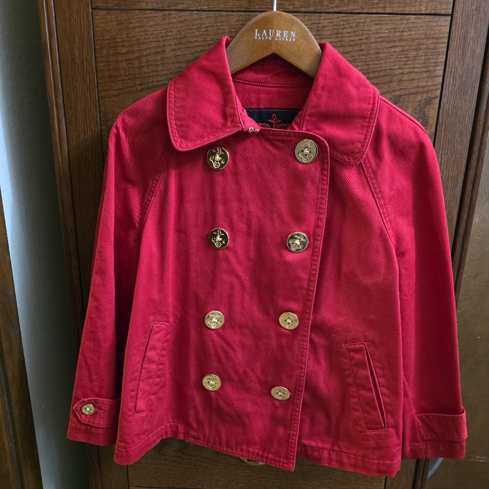 Ralph Lauren petite eed gold button peacoat jacket